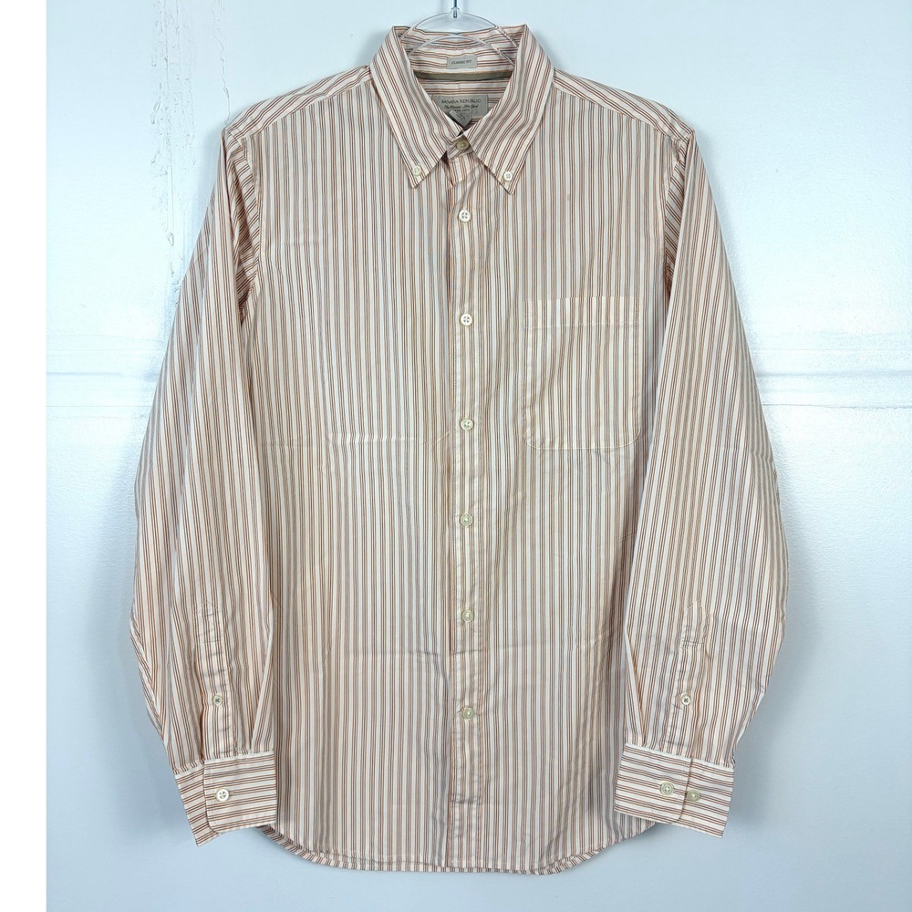 Banana Republic Mens Small Classic Fit Striped Button Down Shirt Orange